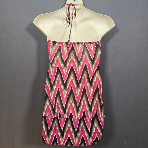 Y2K Mini Halter Dress Size L McBling Boho Groovy Ikat Print Purple Brown 2000s - Picture 8 of 10